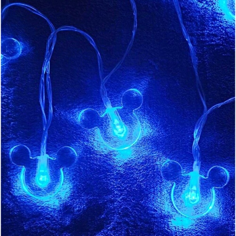 Mickey Mouse LED Battery String Lights Blue, Clear Cord/Covers, 5 x 3.5 cm
